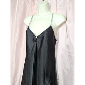 Vintage Y2k Black Satin  Maxi Slip Dress M Strappy Easy Chic Romantic Charm